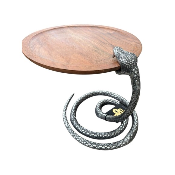 Coiled Serpent Serving Tray — Wood Platter & Sculptural Snake Base-Whimsical/New - Picture 12 of 16